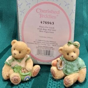 AVON Cherished Teddies Paws for Luck Irish Boy & Girl